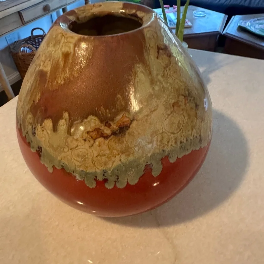 Handcrafted Ceramic Vase - Red and Brown MCM